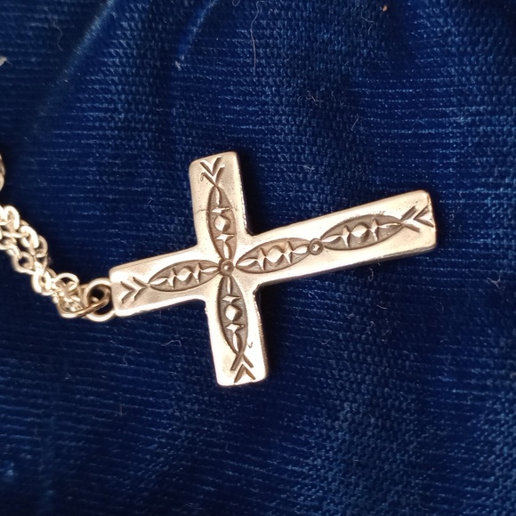 Sterling Silver Stamped Cross Pendant Necklace Signed - Picture 11 of 13